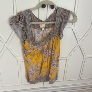 Floral Yellow and Gray Women's Top